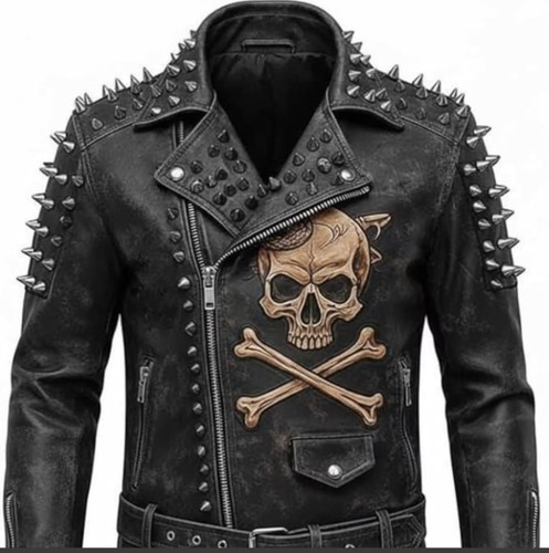 Black leather biker jacket