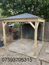 3m Wooden Gazebo Pergola Shelter Hand Made Treated Timber Felt Shingle Ply Roof