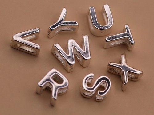 Sterling silver letter beads - silver,