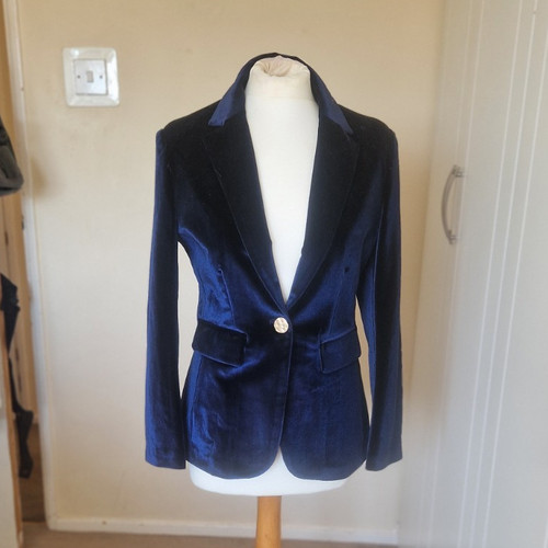 Women blue velvet blazer - blue,