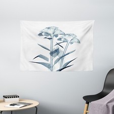 Teal White Wide Tapestry Flowers X-Ray Vision