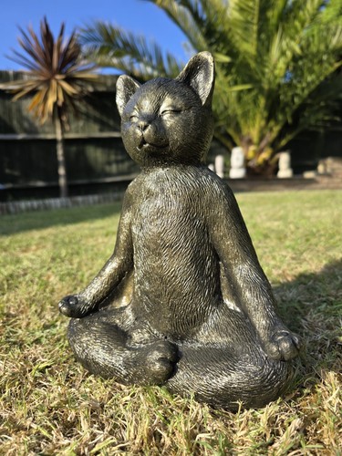 Stone garden cat meditating - garden,
