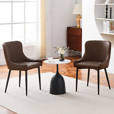 Dining Chairs 2x Office Chairs Retro Brown Faux Leather Padded Seat PU Metal Leg