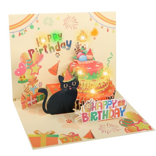 Cat pop birthday card - 3d,