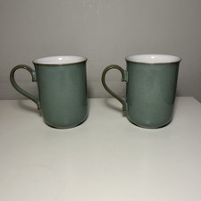 2 X Denby Ceramic Mugs Regency Green Vintage England Drinkware Coffee Tea