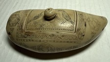 REPLICA VINTAGE WHALES TOOTH SCRIMSHAW BOX W LID ISLE OF HARRIS OUTER HEBRIDES