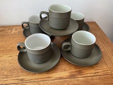 Vintage Denby Chevron Cups and Saucers Set of 5 