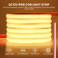 12V COB LED Strip Lights IP68 Waterproof Flexible Tape Cabinet Kitchen Light 10m