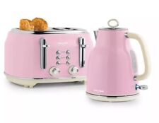 Salter Retro Pink Kettle & Toaster Set 1.7L Fast Boil 4-Slice Wide Slots Pink