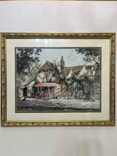 90s Vintage Janlynn Platinum Collection Tuck Box Tea Room Cross Stitch Framed