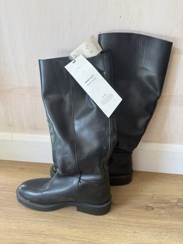 Mango knee high black leather - mango,