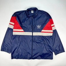 Vintage Adidas Track Jacket Mens XL Blue Retro 90s Wet Look Nylon Windrunner
