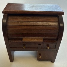 Vintage George Good Music Box Miniature Wooden Roll Top Oak Desk
