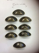 8 Small Tiny Vintage Haberdashery Cup Handles cupboard Pulls Metal Drawer Knobs