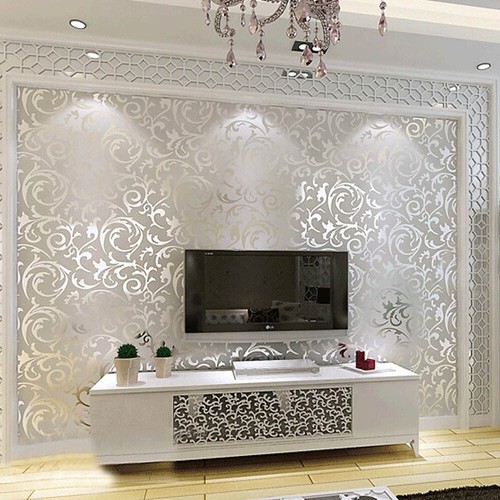 Glitter silver grey - 3d, damask