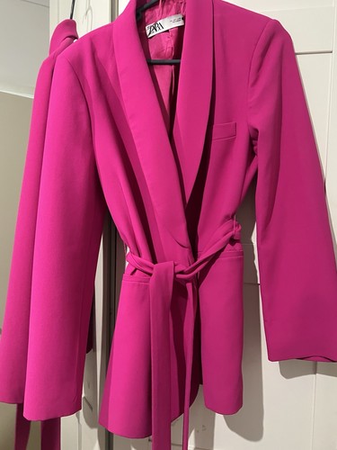 Zara pink belted crepe blazer - zara,
