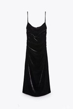 ZARA BLACK VELVET COWL NECK DRAPED DRESS WITH SIDE SLIT SIZE S 9023/507