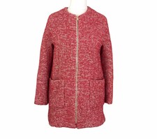 Zara Coat Pink Textured Wool Blend Size M Jacquard Boucle Zip Up Pockets