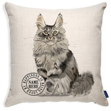 Personalised Maine Coon Cushion Cover Cat Pillow Portrait Kitten Gift KCC39