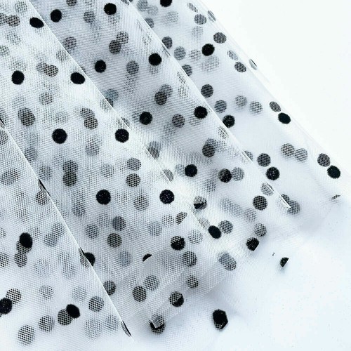 Lace black flocked polka - black, dot