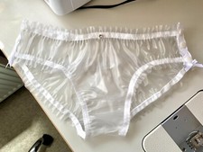 Sissy gathered white pvc panties with SNAPS plastic see through knickers
