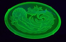 ART DECO WALTHER & SOHNE URANIUM GLASS NYMPHEN MERMAID LARGE DRESSING TABLE TRAY