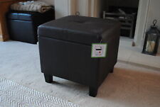 Dark Brown Genuine Leather Storage Footstool Pouffe NEW
