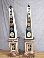 Marble Obelisk Set Of 2 Pcs Antique Mosaic Pietradura Masterpiece Art Decorating
