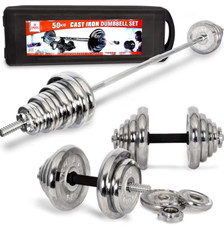 50kg Adjustable Dumbbells & Barbell Set Pair Weights Home Gym Fitness Training