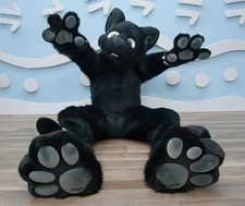 Black Fur Fox Dog Husky Mascot Costume Furry Suit Fursuit Halloween Christmas-