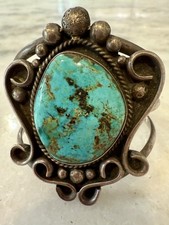 Vintage Large Turquoise Sterling Silver Navajo Cuff Bracelet 67.7 grams 