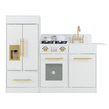 COSTWAY Kids Play Kitchen Set Toddler Wooden Pretend Toy Kitchen Playset-White