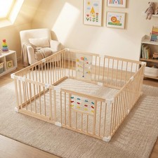 Gymax wooden baby playpen - wooden,