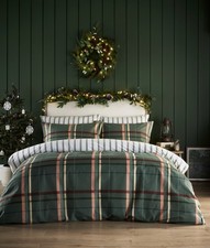Vantona Essentials Range Brushed Plaid Green Duvet Cover Set - Green