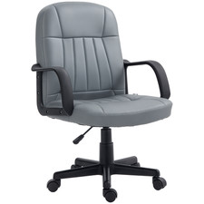 HOMCOM PU Leather Office Chair Swivel Home Mid-Back Computer Desk Chair, Grey