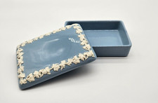 Wedgwood Etruria Barlaston Embossed Queensware Blue Trinket Box