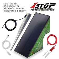 Solar Panel Powered Electric Fence Energiser Unit - 1km Range Leads Charge