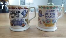 Vintage Pair Of Fine Bone China Mugs From Past Times Collection by Queens