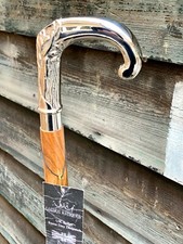 Solid Silver eva Adam Head Vintage Polished Wooden Walking Stick Cane handmade