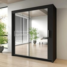Milan Modern Mirror Sliding Door Wardrobe in 4 Colours and 6 Sizes Free Shipping