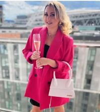 ZARA PINK FUCHSIA DOUBLE-BREASTED LAPEL COLLAR MUSCULINE OVERSIZED LONG BLAZER S