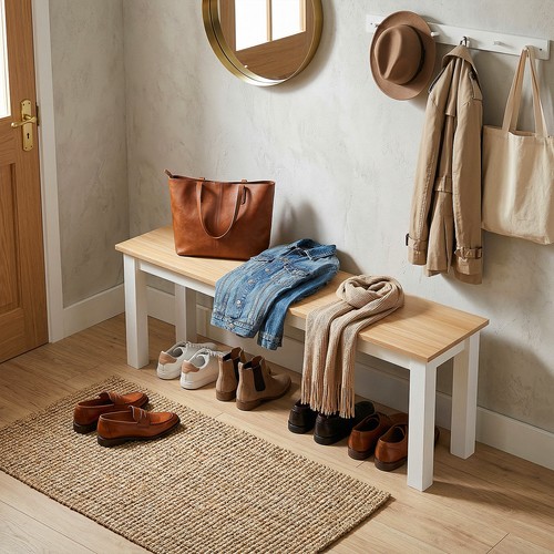 Wooden bench natural wood - natural,