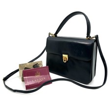 LAUNER LONDON shoulder Habag Black Leather Auth 0687
