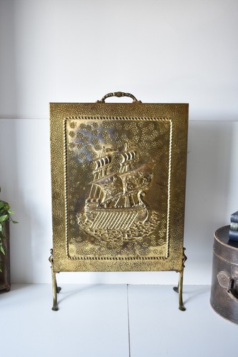 Vintage brass fire guard - brass, guard/