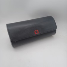 Omega Used Treble Black Watch Box Roll Travel Pouch Faux Leather Type