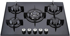 Piano Cottura a Gas 5 fuochi 75 cm Vetro nero Staylux Fuochi Ghisa Vetroceramica