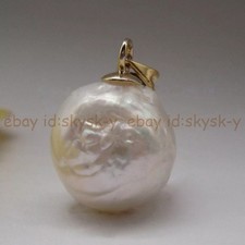 Huge 13-14mm Genuine White South Sea Baroque Edison Pearl Pendant 14k Gold