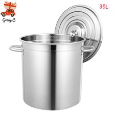 35L Large Stainless Steel Deep Stock Pot with Lid Catering Saucepan Cooking Pan