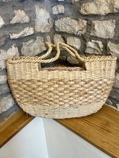 Woven Rattan Bag Wicker Handbag Tote Floral Pink Lined Summer Holiday New