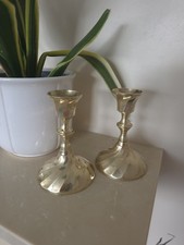 Pair of Vintage Solid Brass Short Candlestick Holders Swirl Design